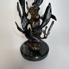 Electroplated Bronze Figurine Black Dolphins Swimming By Coral Reef 13   