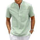 Linen Summer Tops Neck Shirt Henley Men s Casual Sleeve Short S   3xl Beach