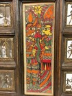 Vintage East Indian Folk Art Wall Decor W  Painting   6 Hand-cast Brass Plaques 