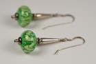Lampwork Art Glass Green Dangle Earrings Sterling Silver Artisan Made