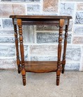 Vintage 2 Tier Scalloped Waterfall Style Inlaid Wood Walnut  Side Table