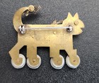 Signed 1992 Brass Mixed Metal Cat On Wheels Fish Novelty Brooch Pin Artist