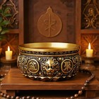 Feng Shui Money Bowl - Handmade Brass Chinese Wealth Bowl  13x13x6cm Lion Lot   