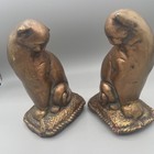 Pair Of Mid Century Modern Art Deco Bronze Tone Cat Bookends - Heavy - 8  Tall