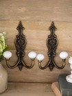Pair Of Vintage Brass Wall Hooks W  Porcelain Knobs Bronze Metal Wall Hook