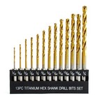 13pcs Hss Titanium Coated Twist Drill Bit Set 1 5-6 5mm Hex Shank For Wood Metal