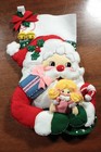 Felt Christmas Stocking Santa Claus With Doll Candy Cane Presents Bucilla 