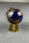 Globe Blue Lapis Semi Precious Inlaid Gemstones Brass Stand Desktop 4 In