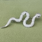 Silvered Snake Brooch  Copper Inlaid Zircon Serpent Lapel Pin Animal Jewelry