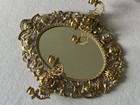 Antique Ornate Cast Metal Gold Brass Oval Mirror Candle Sconce Gilt Regency
