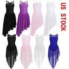 Girls Lyrical Ballet Dance Dress Cutout Back Irregular Skirt Dancing Costumes