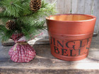 Antique Wood Pail Bucket Red Milk Paint Jingle Bells Stencil W Christmas Tree