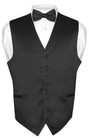 Men s Dress Vest Bowtie Hanky Solid Black Color Bow Tie Set For Suit Or Tuxedo