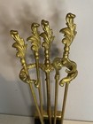 Vintage French Louis Xv Style Rococo Solid Brass Fireplace Tools 4 Piece   Stand