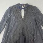 Free People Black Floral Lace Mini Dress Tunic Long Sleeve Velvet Trim Womens Xs