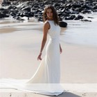 Simple Mermaid Wedding Dresses Scoop Neck Sleeveless Backless Satin Bridal Gowns