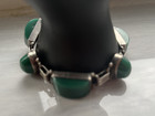 Vtg Taxco 925 Signed Sterling Silver   Green Onyx Link Bracelet Mexico 1940s