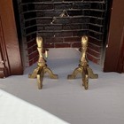Miniature Brass Andirons Pair Vintage Dollhouse Fireplace Tools 1 12 Scale
