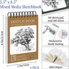 6 Pack Sketch Books Bulk 5 5x8 5 Inch Top Spiral Bound Sketch Pad 600 Total Shee
