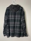 American Eagle Hoodie Mens Xl Black Plaid Hooded Button Up Fleece Shirt