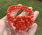 Antique  Victorian Undyed Carved  Red Coral Button Bracelet Italy