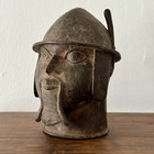 Benin Bronze Portuguese Soldier Head - Handmade 20th Century African Sculpture