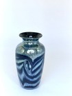 Blue Vase With Silver Wave  Design  Blown Glass By Saul Alcaraz