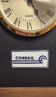 Conrail Analog Quartz Plaque Wall Clock  Black   Oak  New In Box 