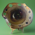 Vtg Iridescent Signed B  ver Artisan Studio Art Glass Bowl W  Brass Display