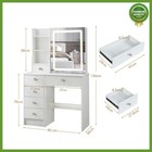 Vanity Set Dressing Table Stool Set W  Led Sliding Mirror Makeup Desk 6 Drawers