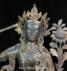 23   Old Tibet Pure Bronze Gold Gilt Hold Sword Wenshu Manjushri Buddha Statue