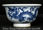 3 6  Ming Xuande Marked Blue White Porcelain Dragon Pattern Wine Cup Pair