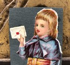 Girl Holding Hat   Card Victorian Die Cut Scrap Glued On Paper - L1