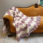 Crochet Throw Rose Pink Off-white Zigzag Fringe Afghan Lap Blanket 69x46 Med lg