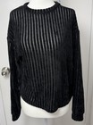 Lulus Sweater Womens M Black Open Knit Ribbed Long Sleeve Crew Neck Lightweight