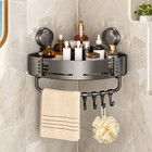 Suction Shower Caddy Corner Shelf With Towel Bar   Hooks No Drill Gray