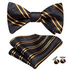 Mens Bow Tie Paisley Striped Solid Plaids Pre-tied Bowtie Hanky Cufflinks
