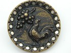 Antique Vintage Picture Button Rooster Eating Grape Pierced Twinkle Border 1 25 