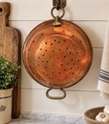 Antique Early 1900s Copper Colander Strainer Brass Handles Primitive Kitchen