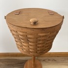 Vintage Longaberger Wooden Woven Sewing Basket With Lid Round Pedestal Stand