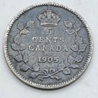 1905 Canada Silver  925 5 Cents - Canadian Coin - Free Shipping