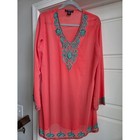 Mix Nouveau Coral And Turquiose Embellished V-neck Swim Coverup