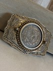Genuine 1921 Morgan Silver Dollar Western Silver   Gold Tone Belt Buckle Usa