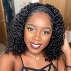 Aiterina Headband Wig Deep Wave 12 Inch Human Hair Headband Wig Curly Hair Gluel