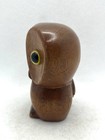 Vintage Mcm Hand Carved Wooden Owl Figurine Yellow Eyes Artisan Signed