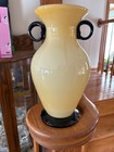  Vintage Yellow Venini Murano Glass Vase With Black Handles 10 1 4   Tall