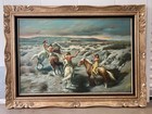      Fine Vintage Old Native American Indian Old West Oil Painting  Martinez 1960s