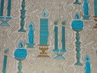Vtg Christmas Wrapping Paper Gift Wrap Blue Candles   Gold Accents 1960