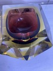 Murano Ashtray Mid Century Modern Faceted Yellow  Golden Amber Glass Art Bowl