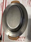 Vintage Silver Chrome Serving Dish Bowl Mid Century Modern Decor Wood Handles